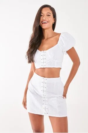 Pink Vanilla Lace Up Corset Puff Sleeve Crop Top - 6