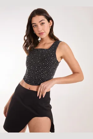 Pink Vanilla Diamante Denim Crop Top - L