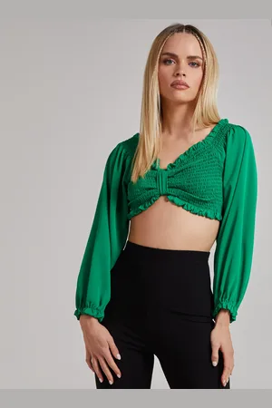 Pink Vanilla Twist Front Balloon Sleeve Crop Top - S