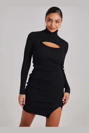Pink Vanilla Ribbed Roll Neck Front Split Midi Dress - L