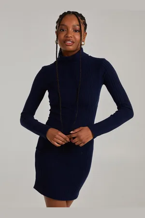 Pink Vanilla Chunky Brushed Rib Roll Neck Dress - S