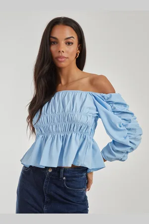 Pink Vanilla Shirred Detail Puff Sleeve Crop Top - S