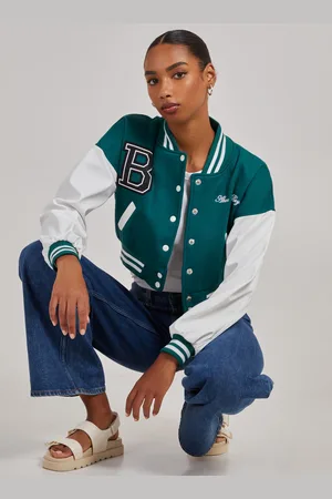 Pink Vanilla Contrast Sleeve Baseball Jacket - XS