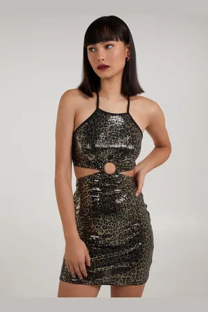 Pink Vanilla Animal Print Sequin Cut Out Dress - 10