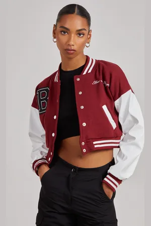 Pink Vanilla Contrast Sleeve Baseball Jacket - XS