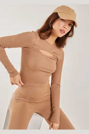 Pink Vanilla Rib Long Sleeve Cut Out Top - S