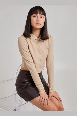 Pink Vanilla Button Up Ribbed Crop Top - 10
