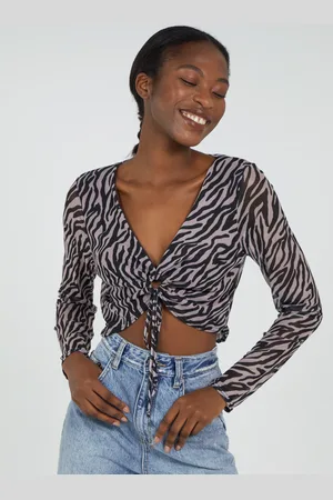 Pink Vanilla Zebra Print Plunge Neck Mesh Top - 12