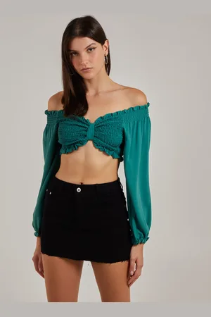 Pink Vanilla Twist Front Balloon Sleeve Crop Top - M
