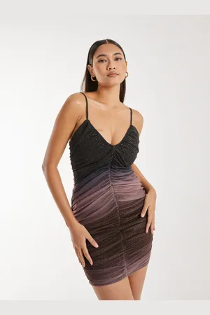 Pink Vanilla Strappy Ruched Sparkle Ombre Mini Dress - 6