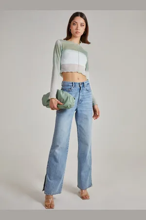 Pink Vanilla Ombre Exposed Long Sleeve Mesh Crop Top - S