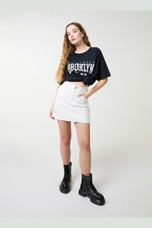 Pink Vanilla Denim Diamante Mini Skirt - L