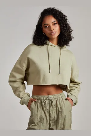 Pink Vanilla Raw Hem Cropped Hoodie - L
