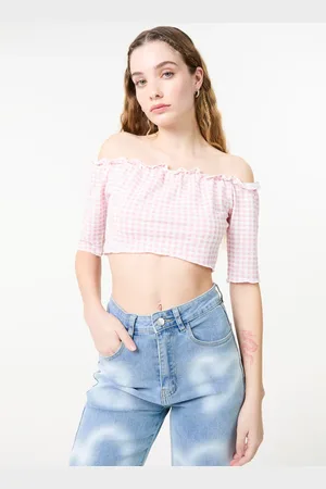 Pink Vanilla Frill Detail Gingham Bardot Top - S