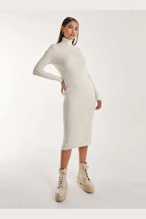 Pink Vanilla Ribbed Roll Neck Midi Dress - M