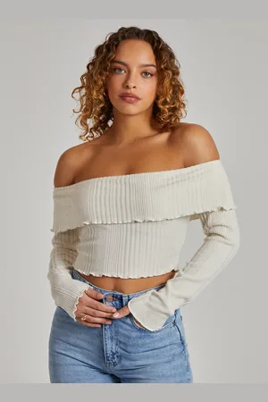 Pink Vanilla Wide Brushed Ribbed Bardot Top - M