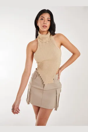 Pink Vanilla High Neck Chunky Knit Halter Top - S