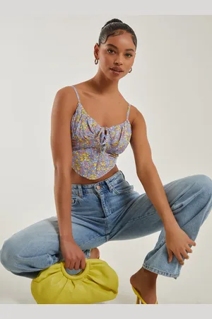 Pink Vanilla Ditsy Floral Tie Front Corset Top - 6