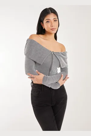 Pink Vanilla Fold Over Zip Bardot Top - L