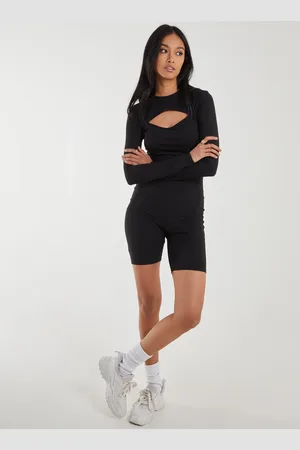 Pink Vanilla Ribbed Letterbox Long Sleeve Unitard With Cut Out Back - L