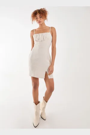 Pink Vanilla Linen Ruched Strappy Mini Dress - 6