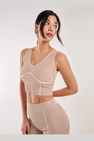 Pink Vanilla Two Tone Rib Corset Detail Top - S/M