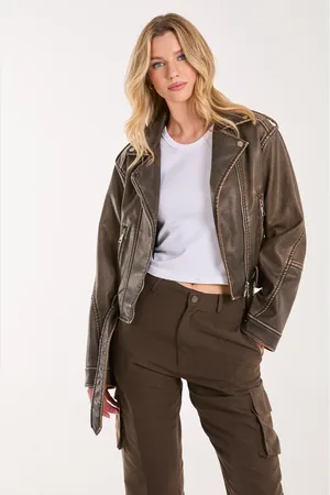 Pink Vanilla Stone Wash PU Biker Jacket - S
