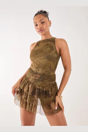 Pink Vanilla Distressed Print Ruffle Playsuit - M