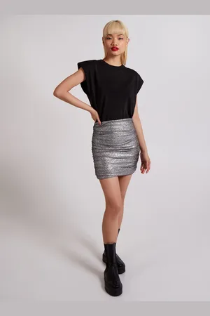 Pink Vanilla Metallic Ruched Mini Skirt - L