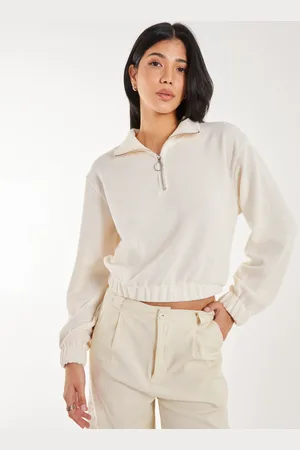 Pink Vanilla High Neck Zip Up Cropped Sweatshirt - M