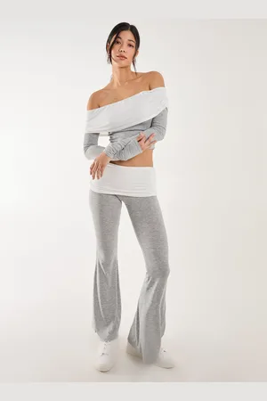 Pink Vanilla Fold Over Two Tone Flared Leggings - S
