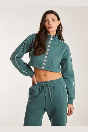 Pink Vanilla Piping Cropped Zip Up Sweat - L