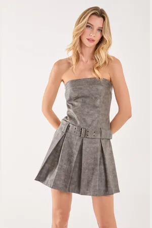 Pink Vanilla Stone Wash Bandeau Pleat Mini Dress - 10