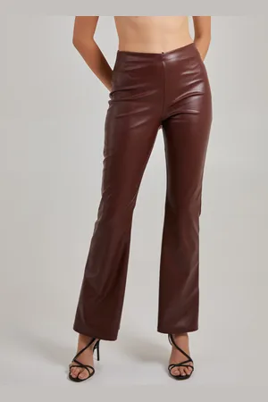 Pink Vanilla Flare Leather Look Trousers - 10