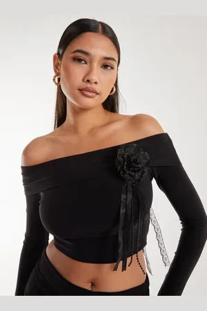 Pink Vanilla Corsage Detail Bardot Long Sleeve Top - S