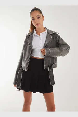 Pink Vanilla Stone Washed PU Biker Jacket - M