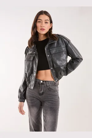 Pink Vanilla PU Utility Cropped Bomber Jacket - L