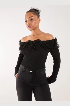 Pink Vanilla Ruffle Bardot Knit Top - M/L