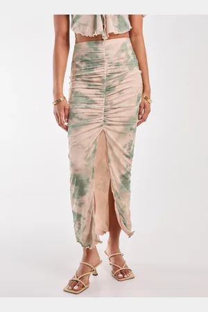 Pink Vanilla Tie Dye Ruched Split Maxi Skirt - S