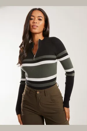 Pink Vanilla Zip Up Striped Knit Top - M