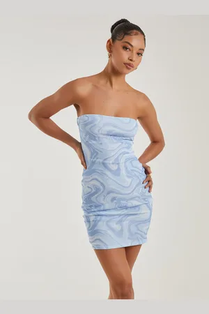 Pink Vanilla Marble Swirl Print Bandeau Mesh Dress - 12 - - 12