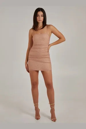 Pink Vanilla Ruched Bodycon Rhinestone Dress - 8