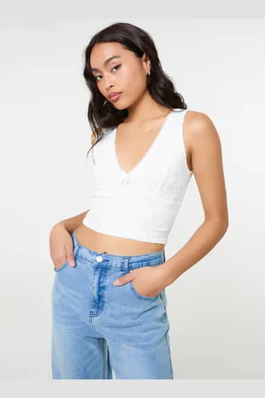 Pink Vanilla V Neck Lace Crop Top - L