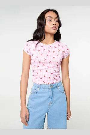 Pink Vanilla Cherry Gingham T-shirt - M