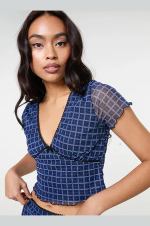 Pink Vanilla Check Cap Sleeve Crop Top - L