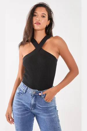 Pink Vanilla Ribbed Sleeveless Halter Neck Top - L
