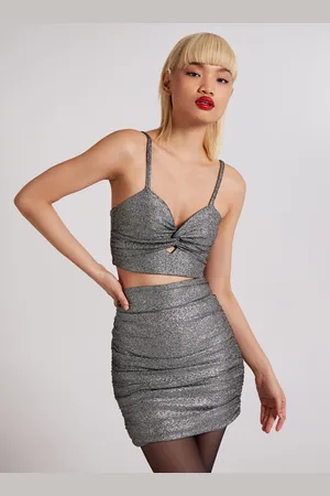 Pink Vanilla Metallic Twist Front Keyhole Crop Top - L
