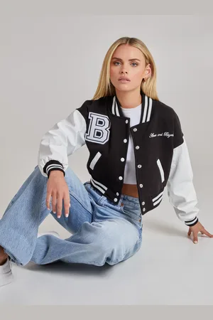 Pink Vanilla Contrast Sleeve Baseball Jacket - XS