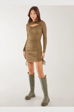Pink Vanilla Long Sleeve Letterbox Textured Midi Dress - 6