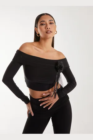 Pink Vanilla Corsage Detail Bardot Long Sleeve Top - S